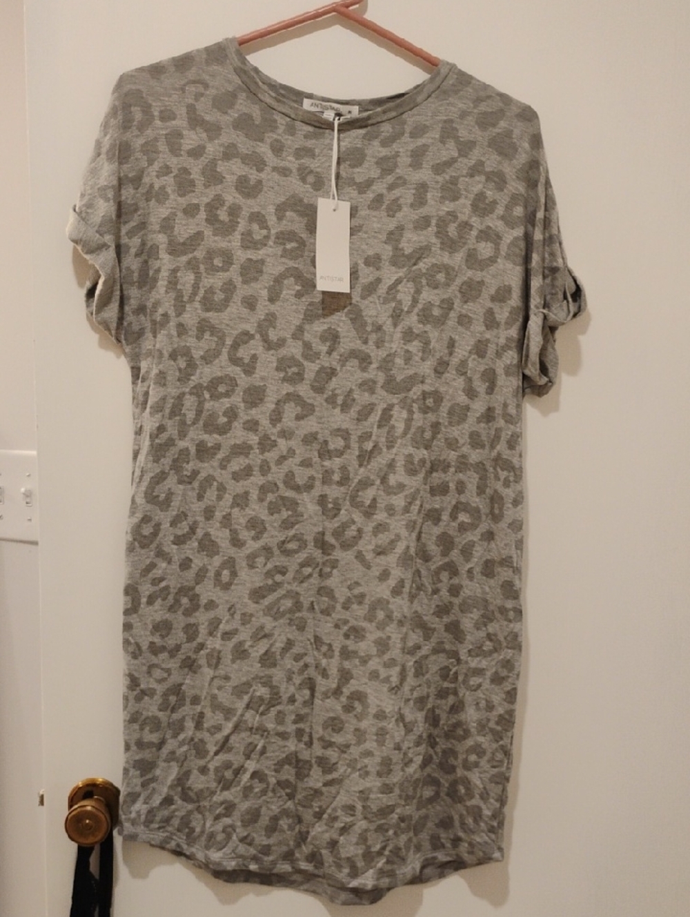 Gray Leopard Print Short Sleeve Mini Dress